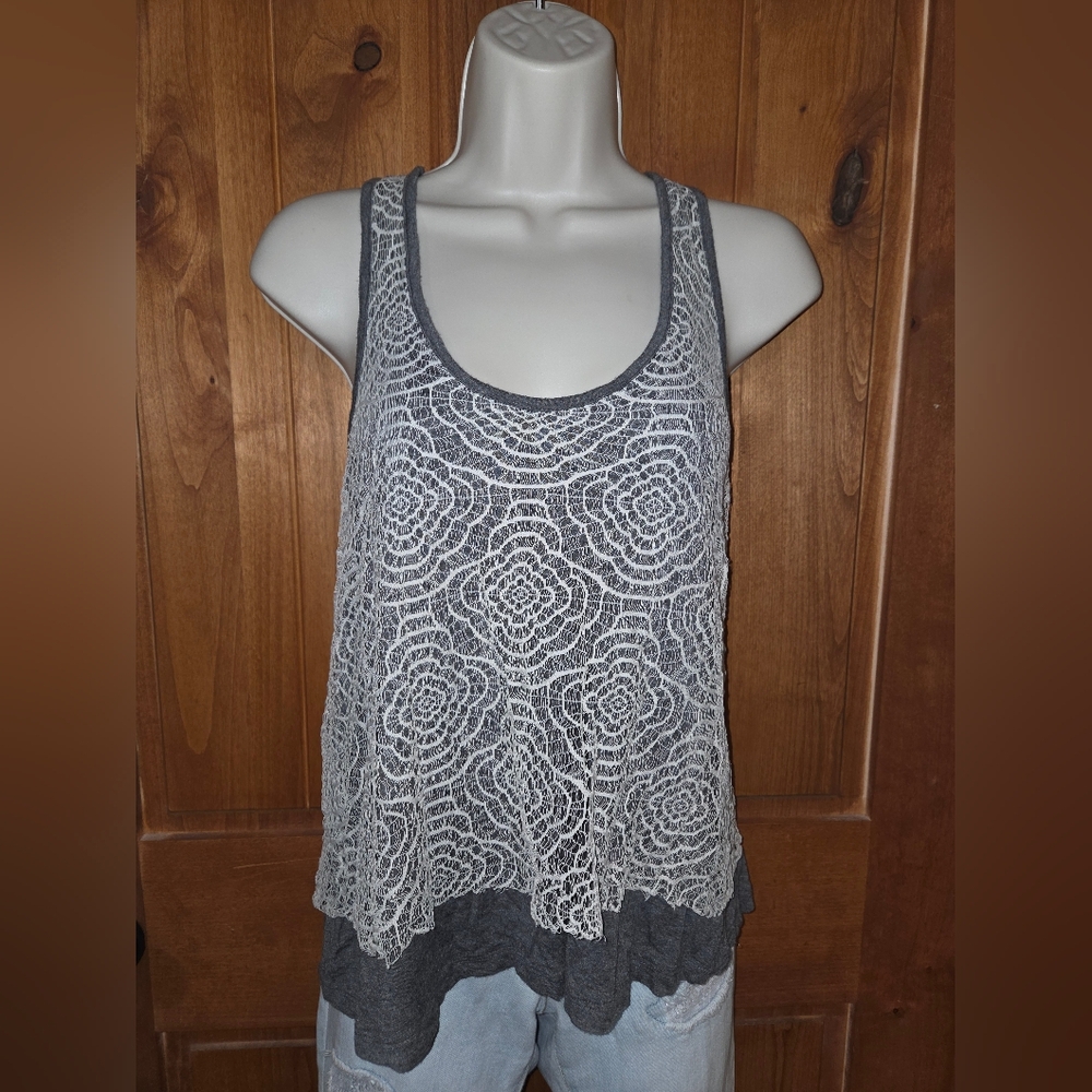 Miss Chievous Gray and Cream Lace‎ Tank Top